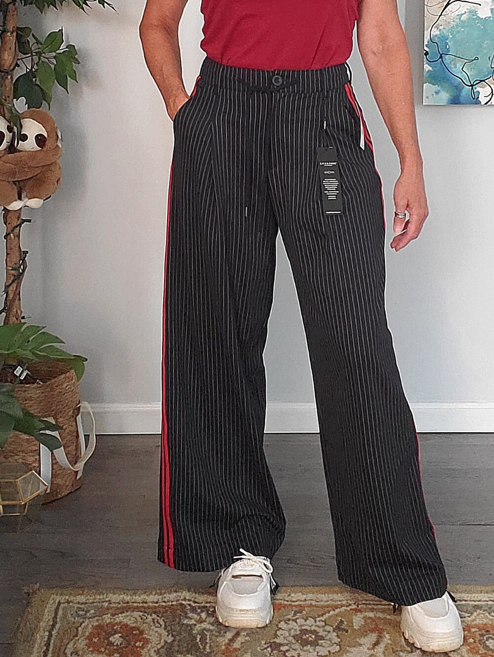LIVERPOOL Wide Leg Side Stripe Pinstripe High Rise Drawstring Pants 4/27